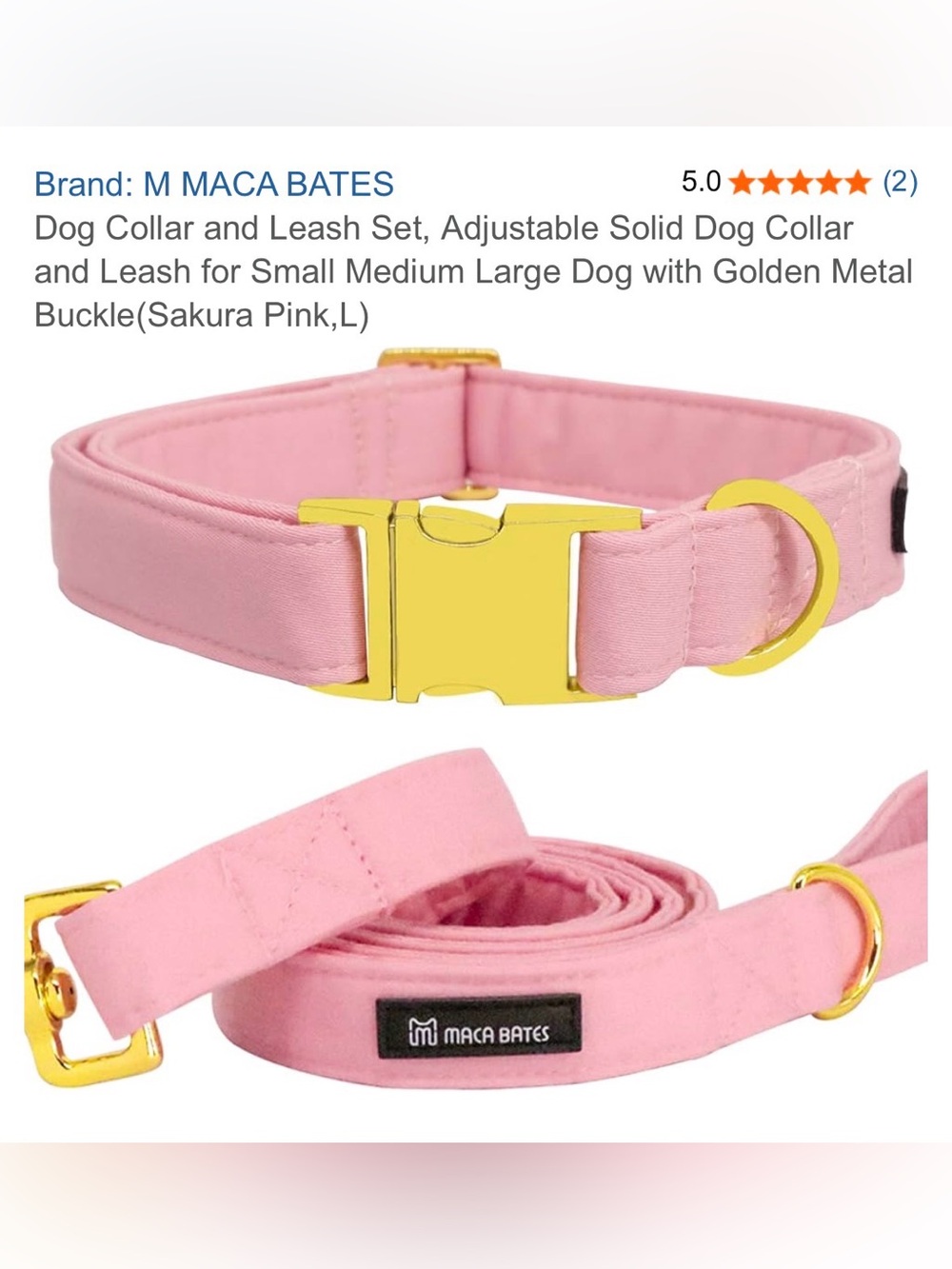 MACA BATES Dog Collar and Leash Set 
Sakura Pink,Large 🆕